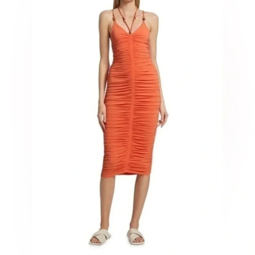 A.L.C Allegra Ruched Bead-Embellished Midi-Dress B925